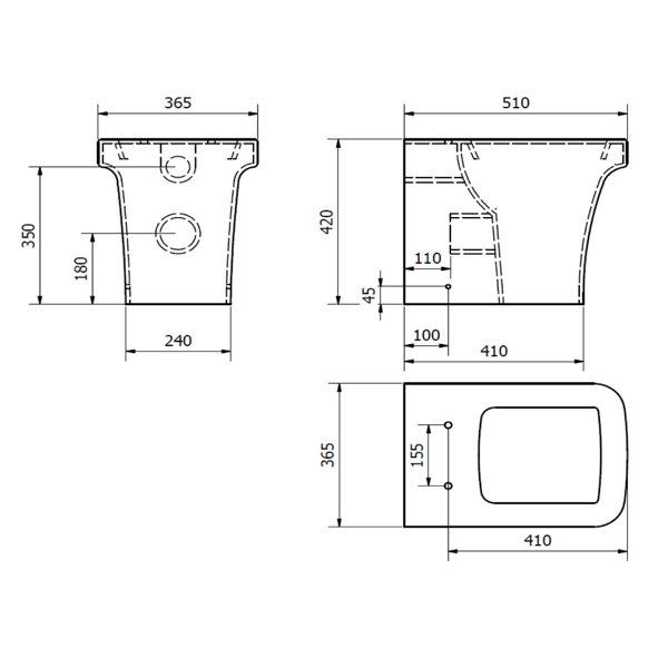 KVit Sicily BTW Square Toilet with Concealed Cistern & Soft Close Seat